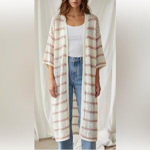 POL Open Knit Striped Duster Cardigan – Size Small